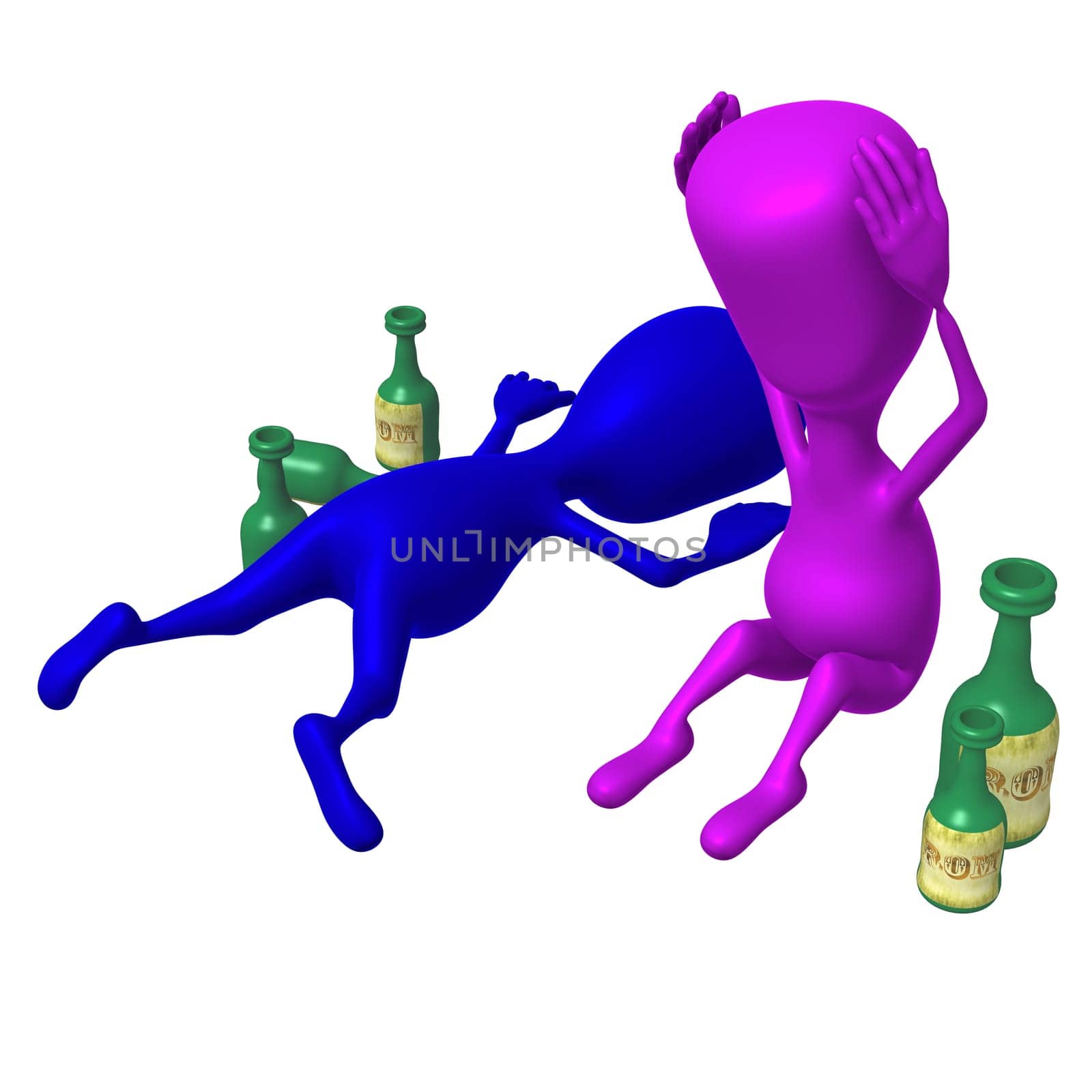 Front view puppet have headache after drinking party