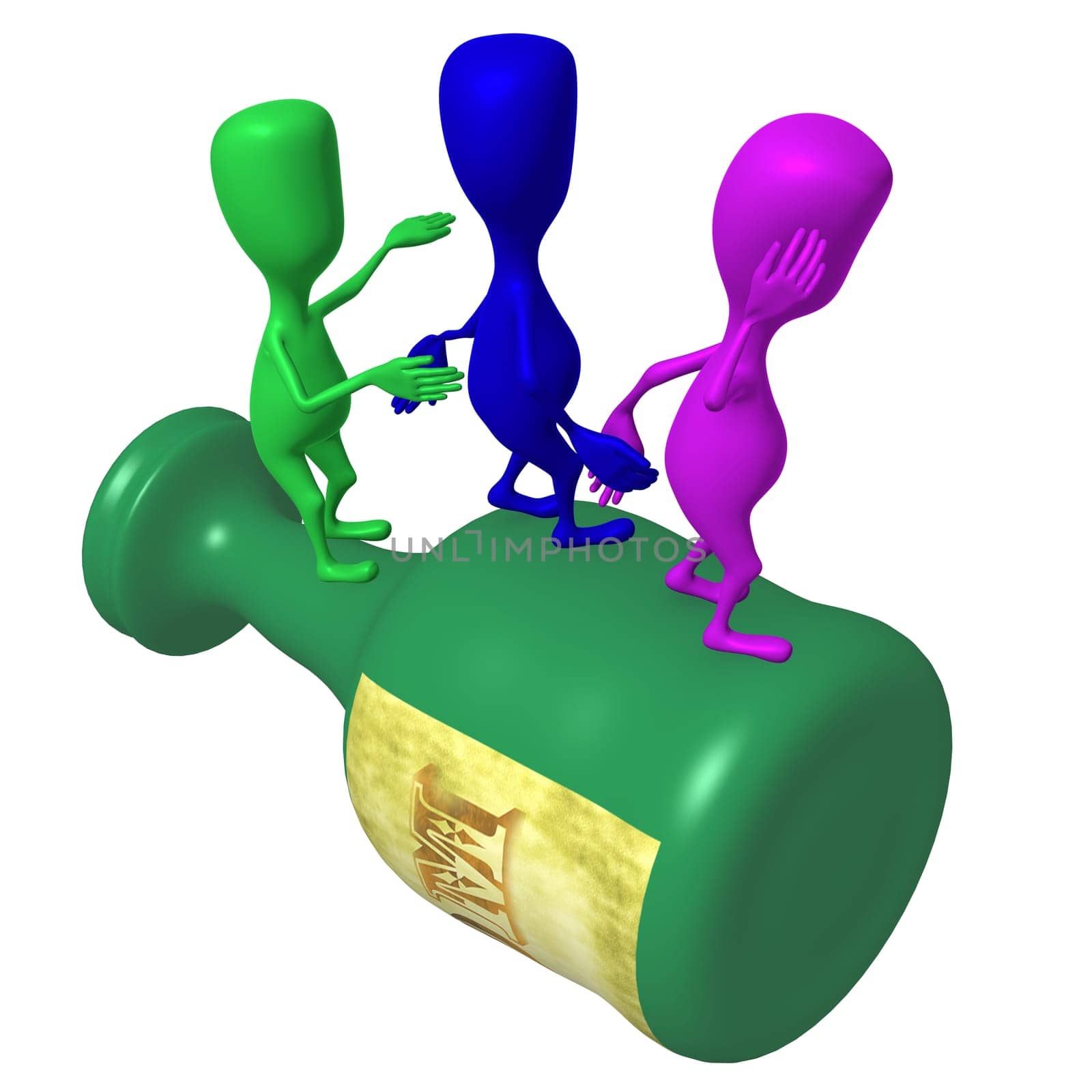 Side view drunk puppet hold eachother from falling