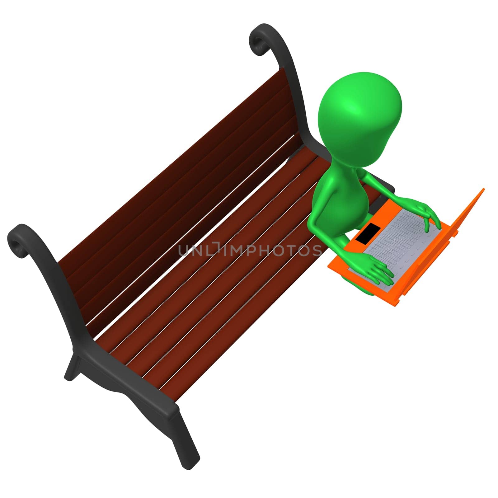 Over view puppet work after laptop on bench