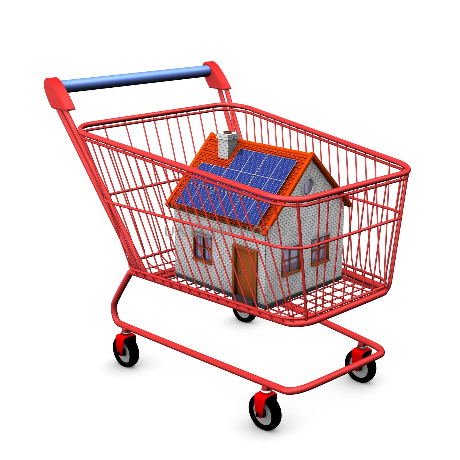 Shopping cart with house on the white background.