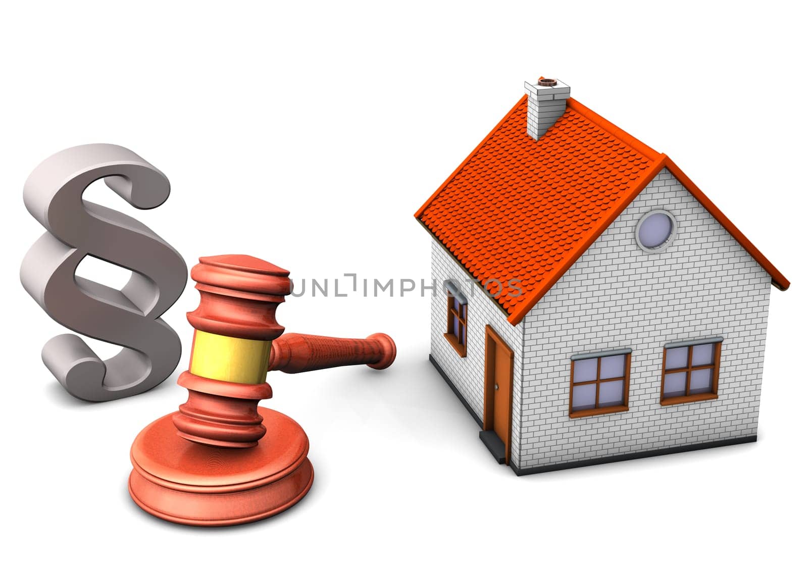 A house with paragraph and hammer on the white background.