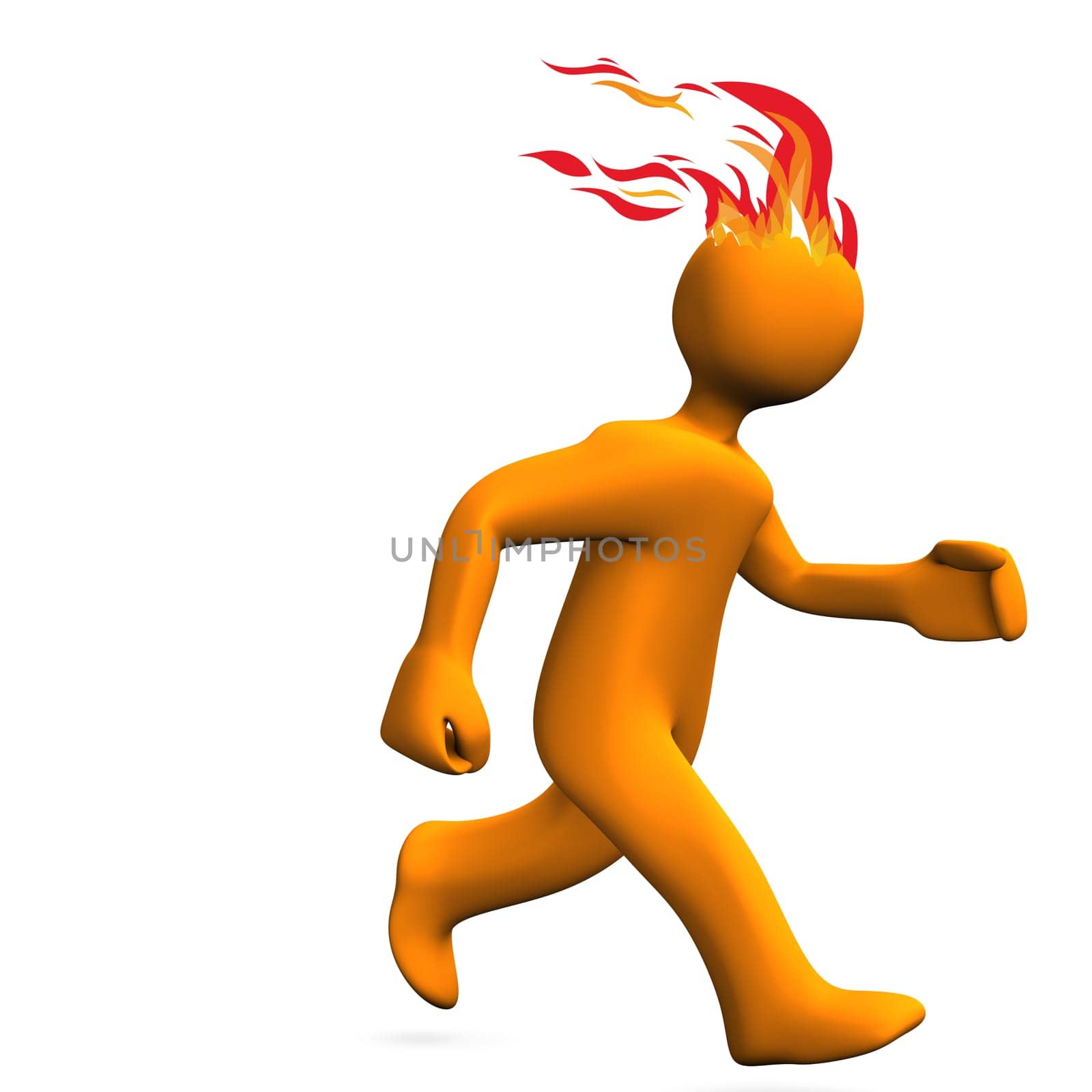 Orange cartoon character runs on the white background.