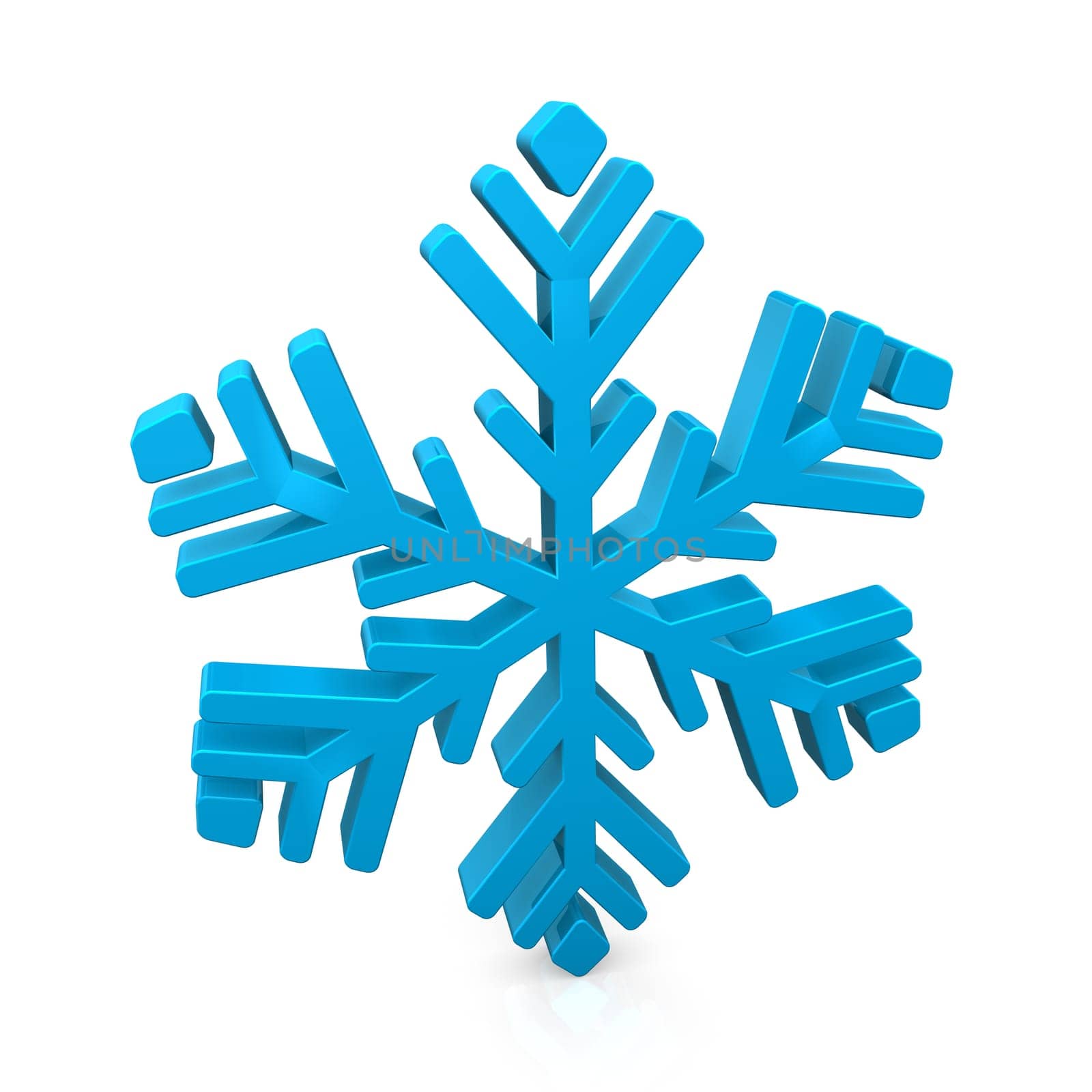 Illustration of blue snowflake on the white background.