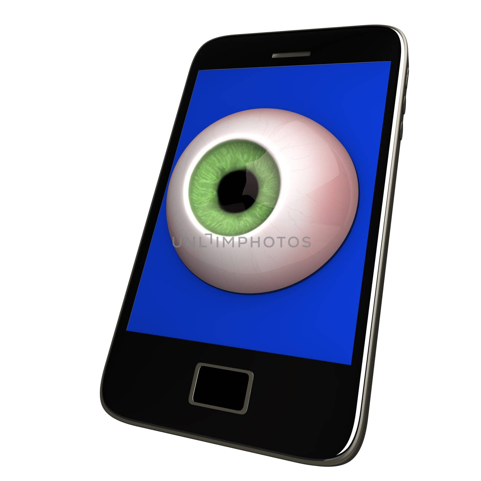 Black smartphone with eye. White background.