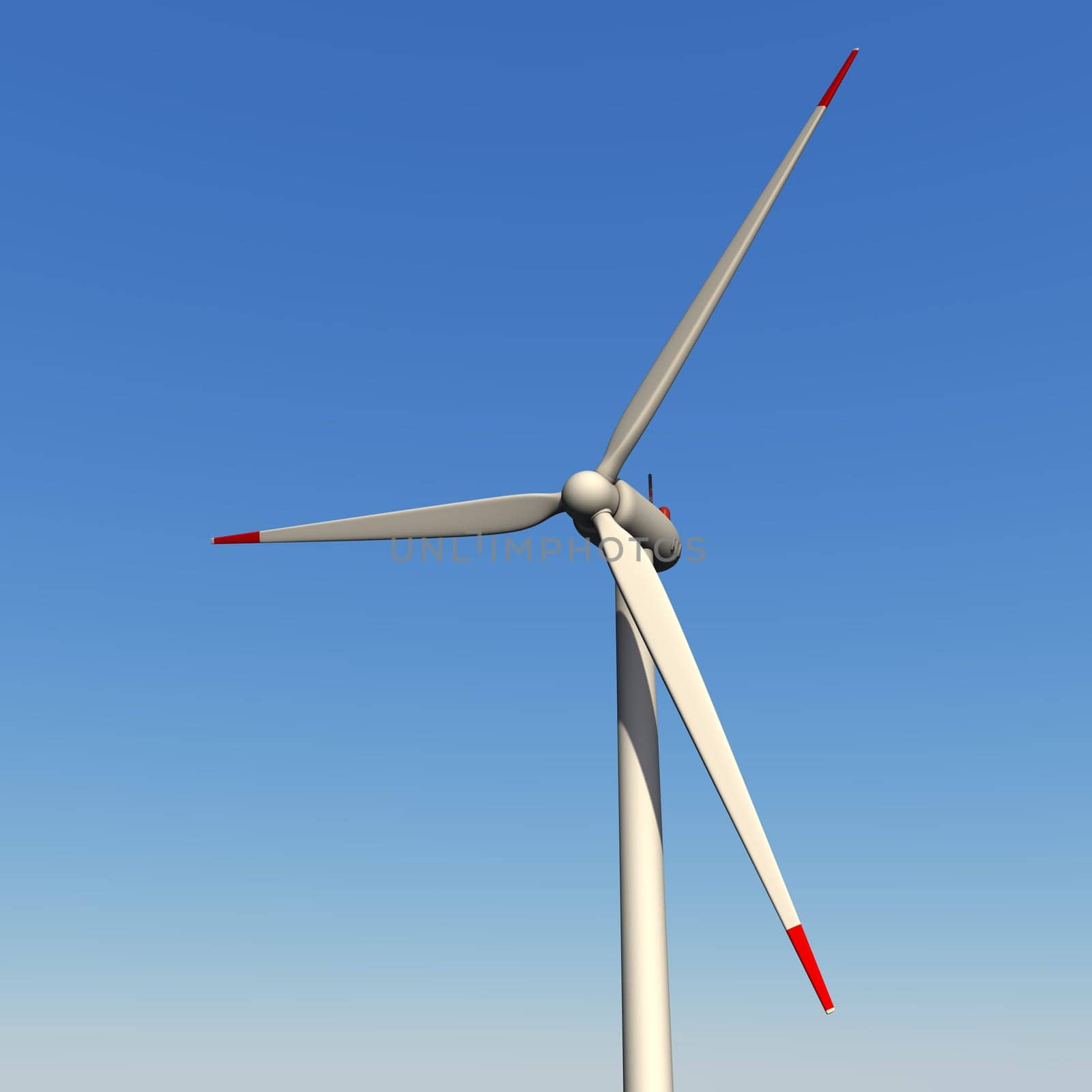 Wind turbine for a blue sky. 3d illustration.