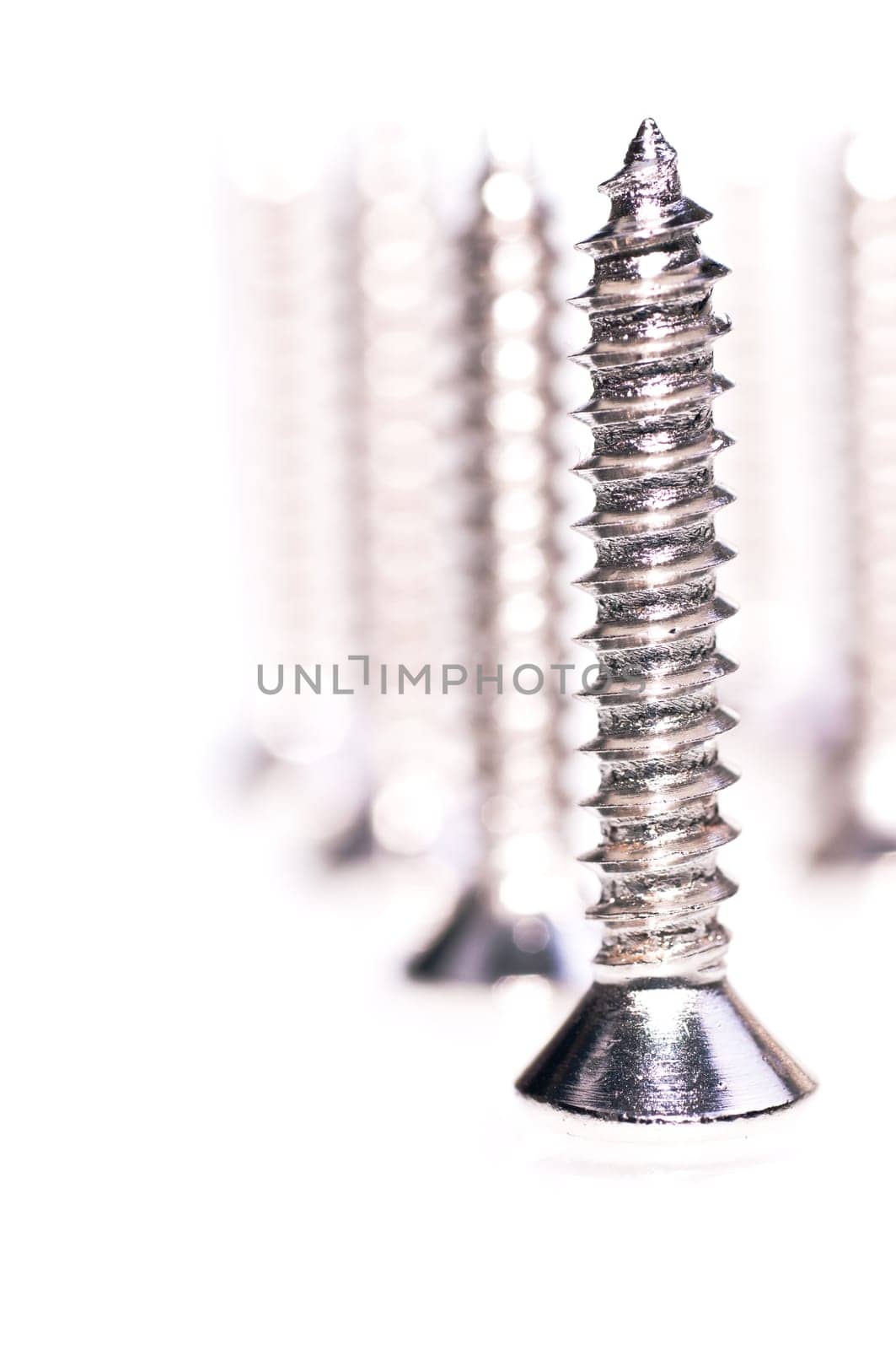 Stainless steel screws close up