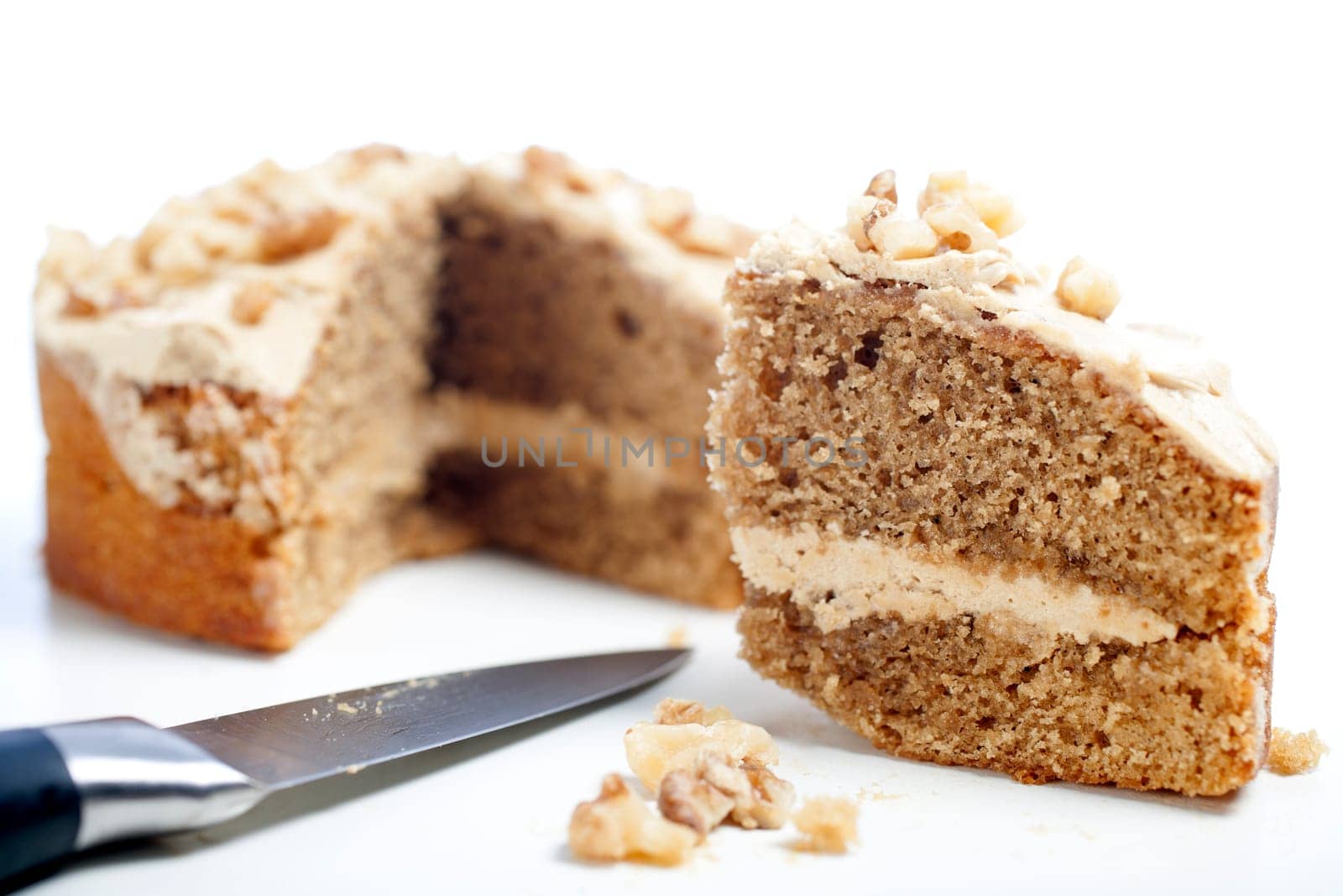 Sliced coffee cake ready for serving