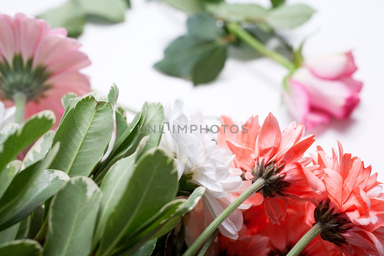 Flower cuttings being prepared to be arranged to make a bouquet.