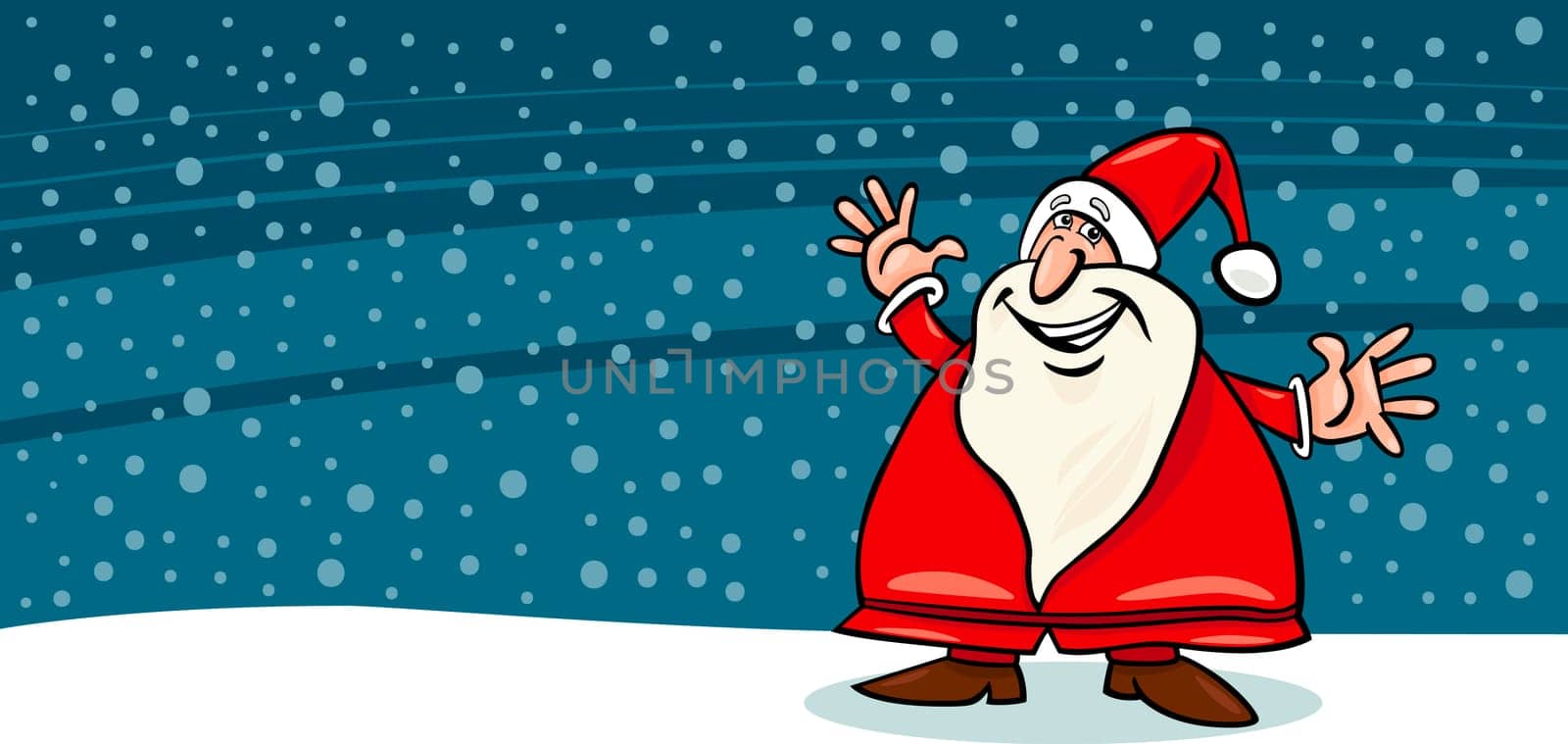 Greeting Card Cartoon Illustration of Happy Santa Claus or Papa Noel