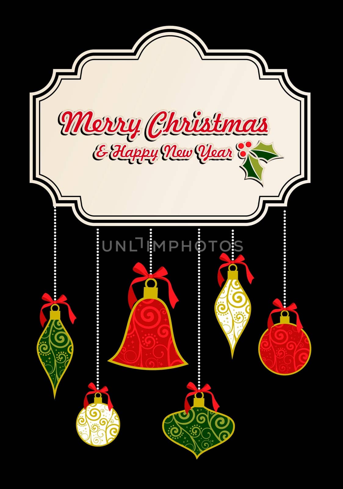Merrry Christmas retro greeting card template. Vector illustration layered for easy manipulation and custom coloring.