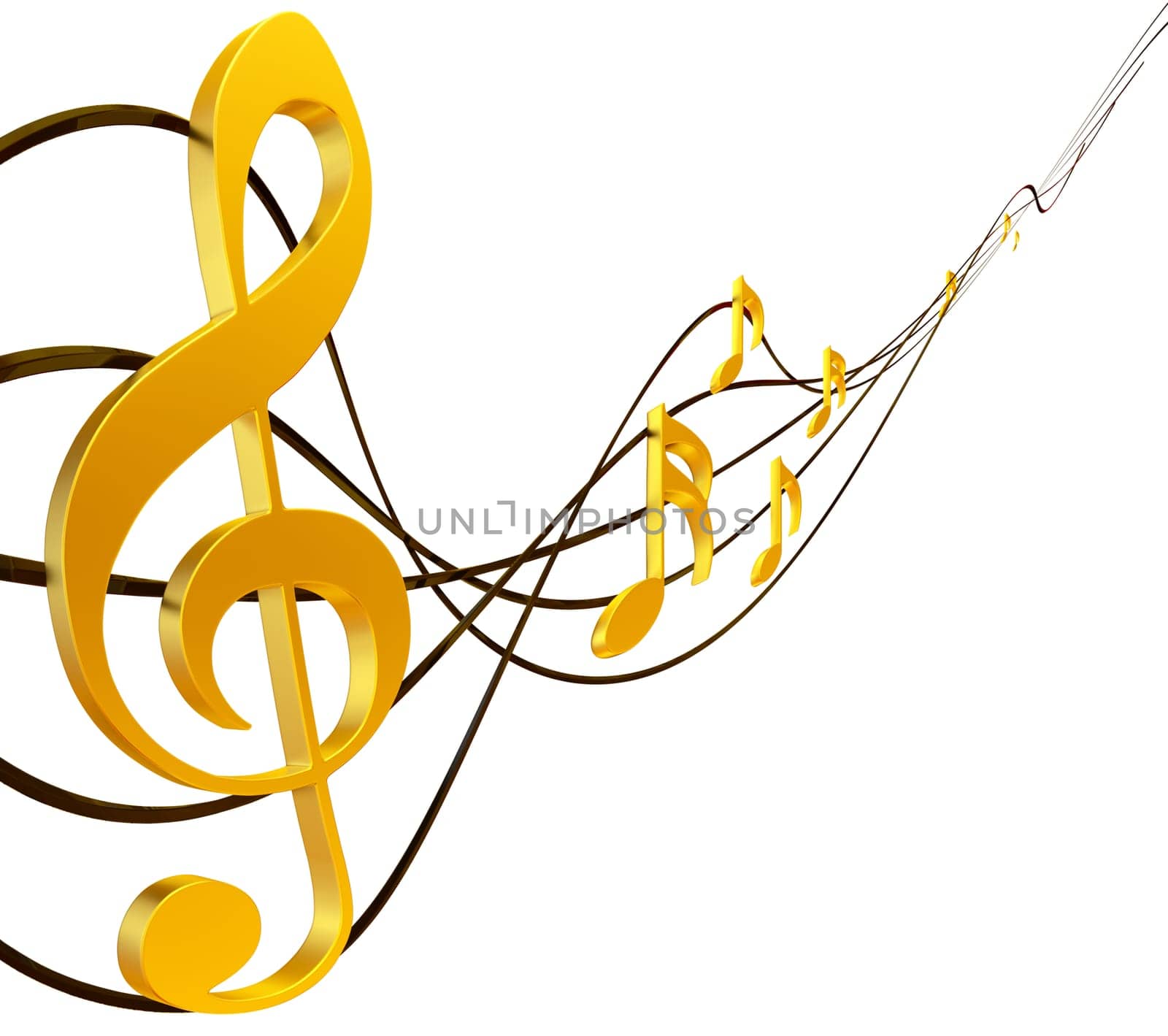 gold musical score with treble clef as a symbol of music creation
