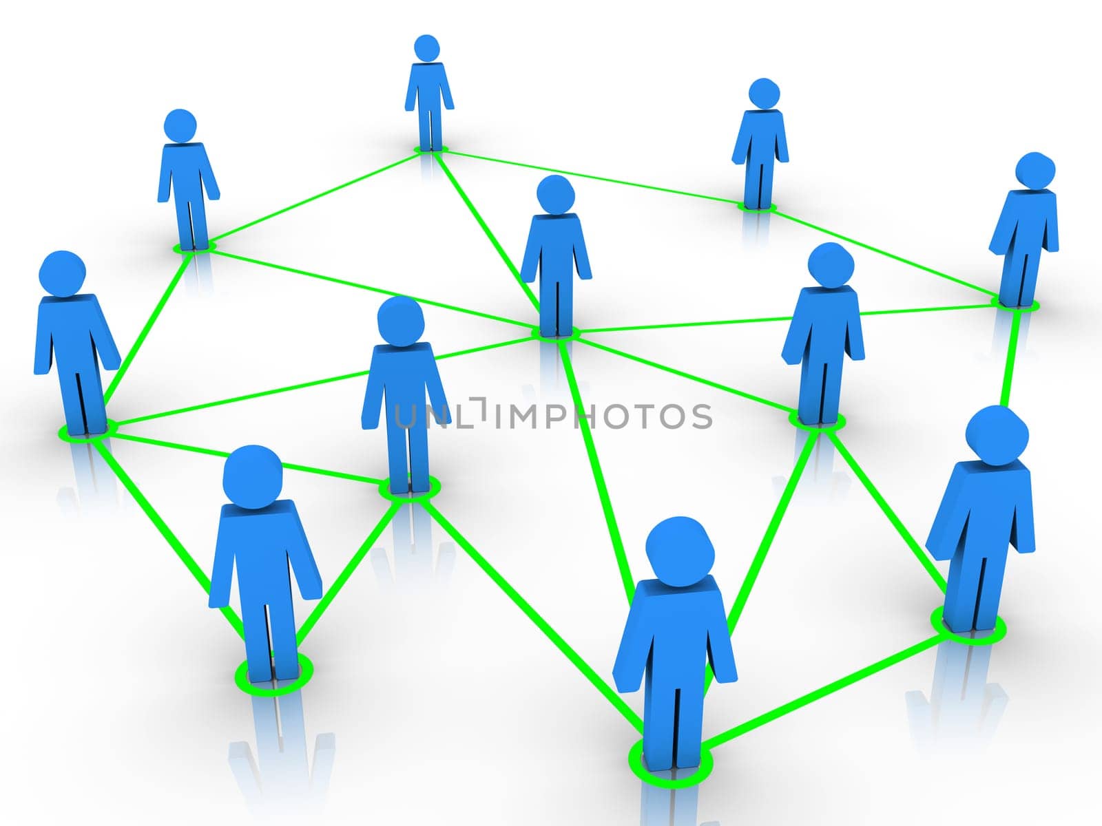3d human figures connected with lines are as a social network
