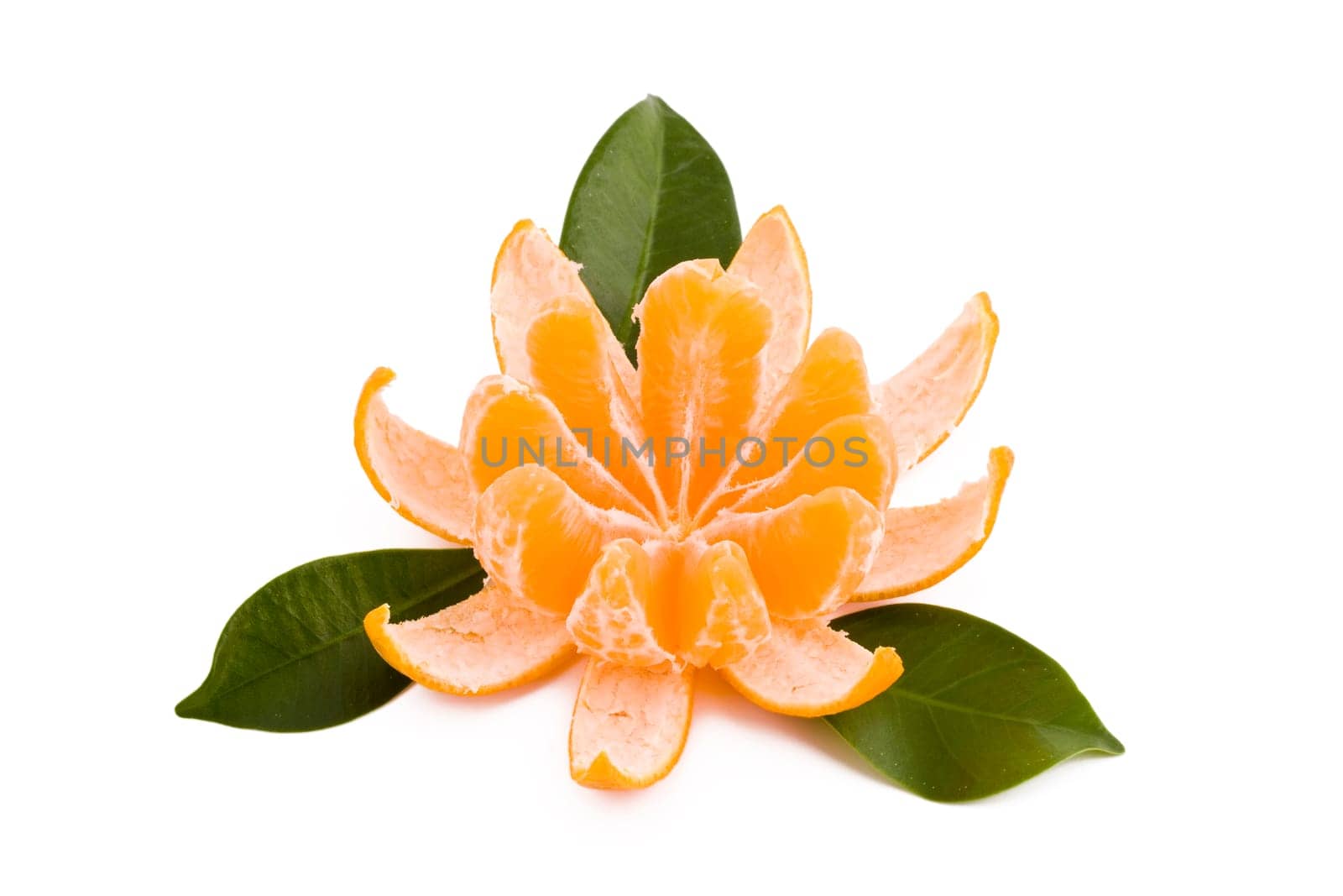 Peeled fresh juicy tangerine isolated on white