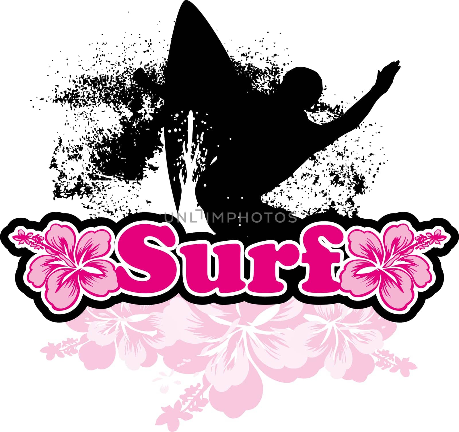 surfed riding the wave, with flowers and floral background