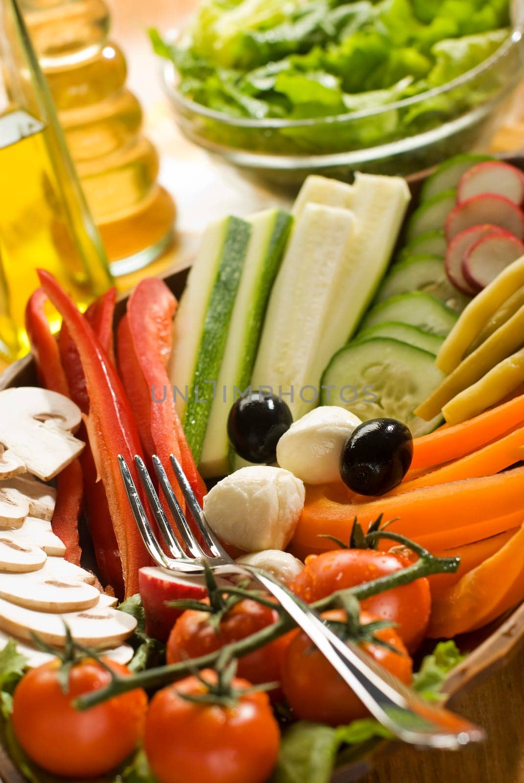 fresh colorful mixed sliced vegetables close up