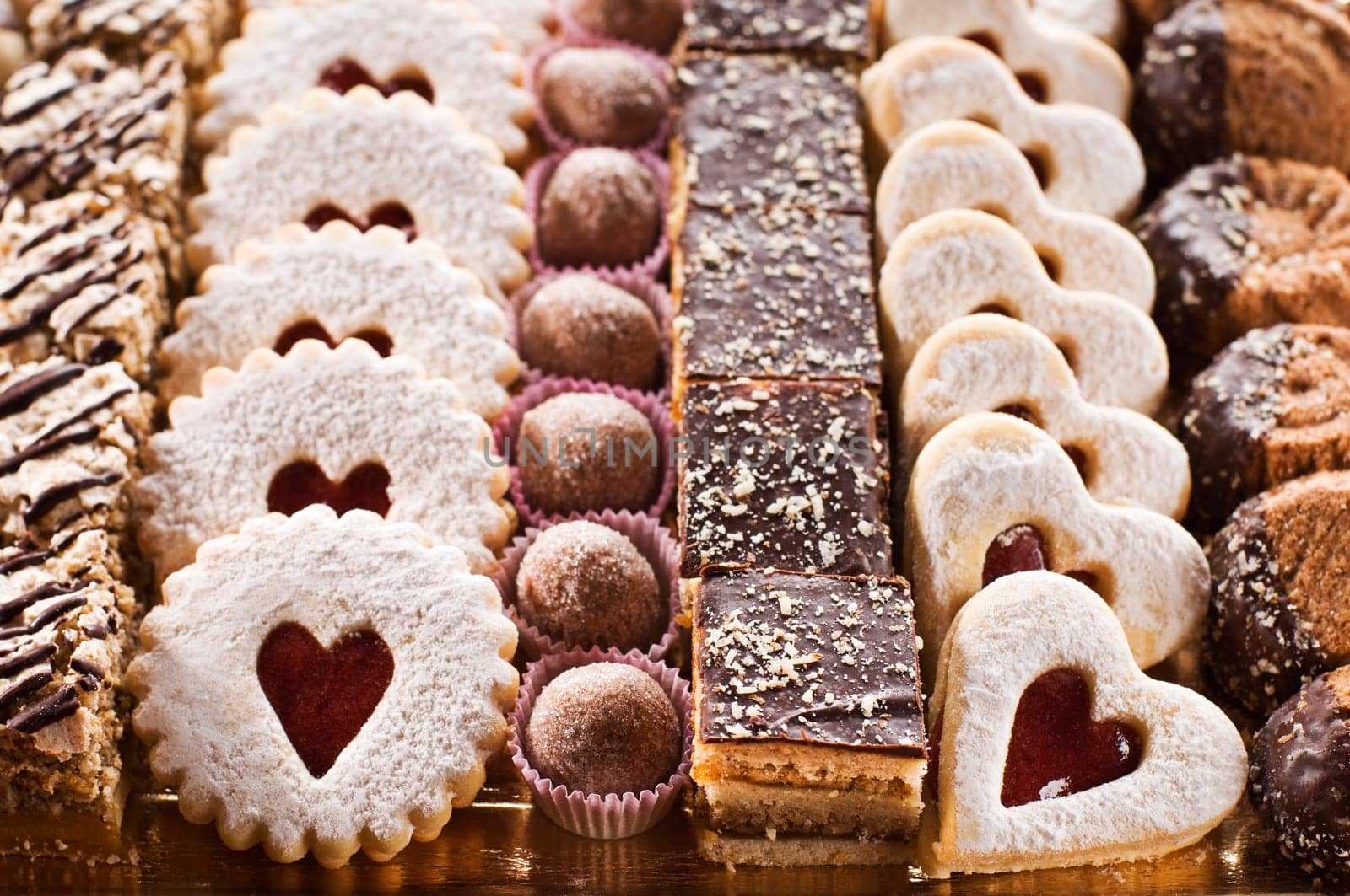 Assorted selection of biscuits in festive background