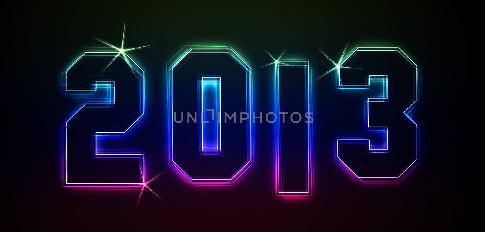 2013 as an illustration in neon light style