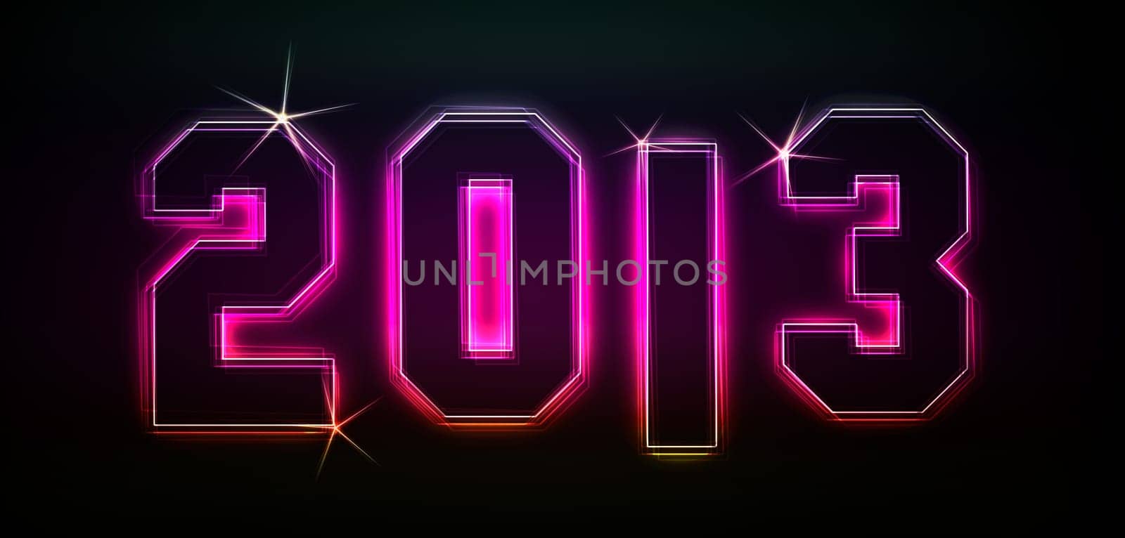 2013 as an illustration in neon light style
