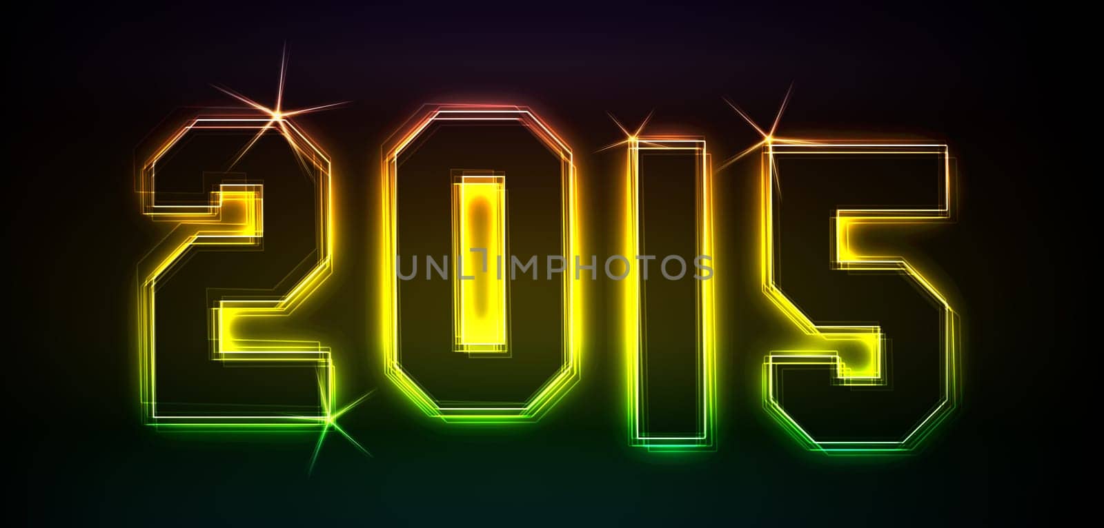 2015 as an illustration in neon light style