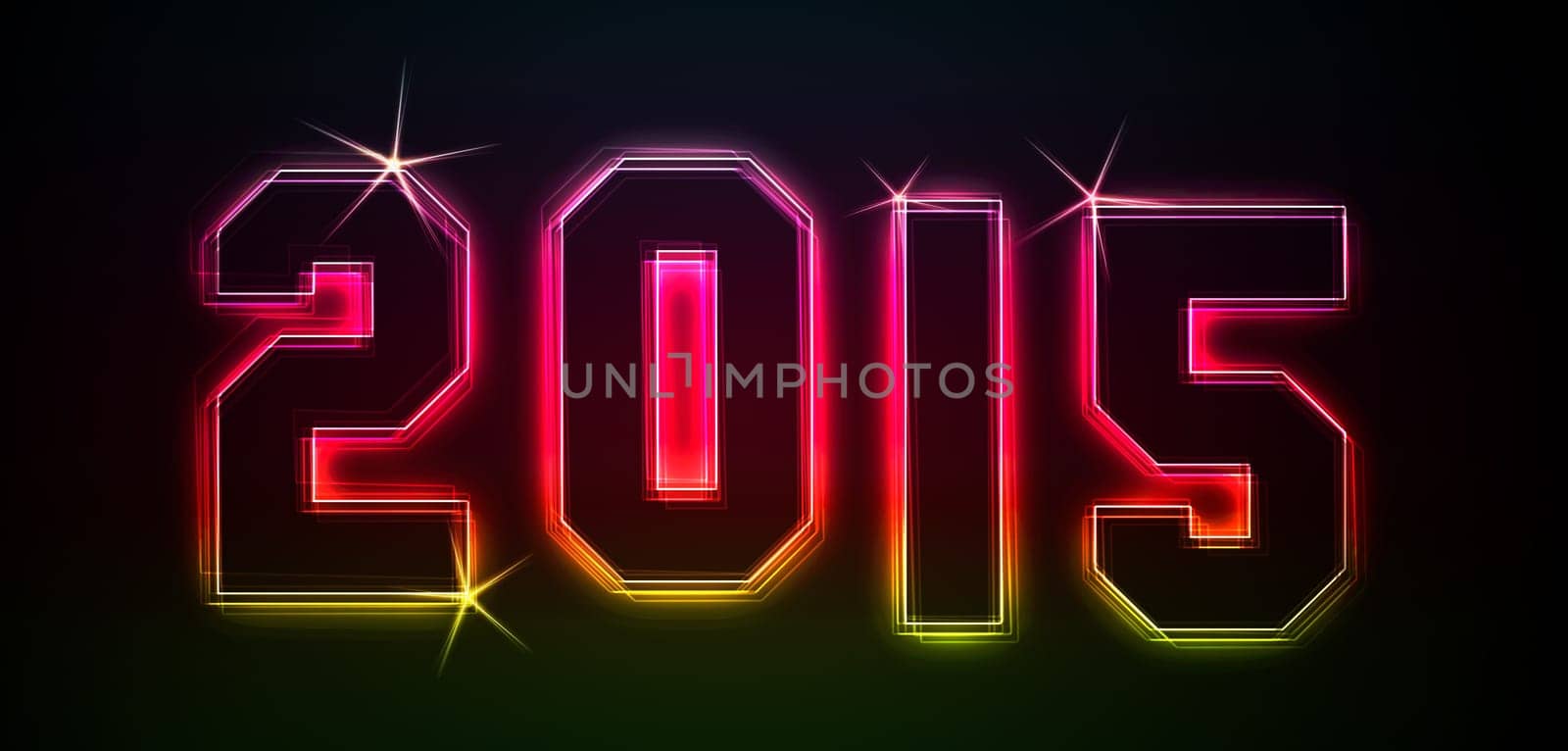2015 as an illustration in neon light style