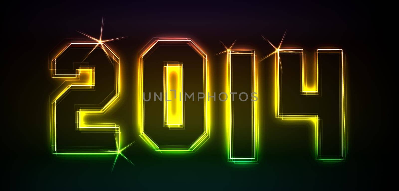 2014 as an illustration in neon light style