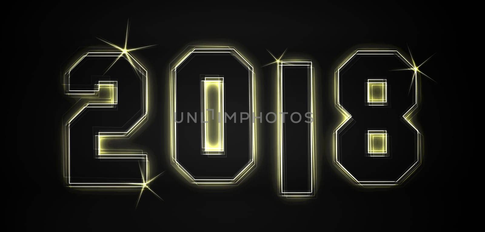 2018 as an illustration in neon light style