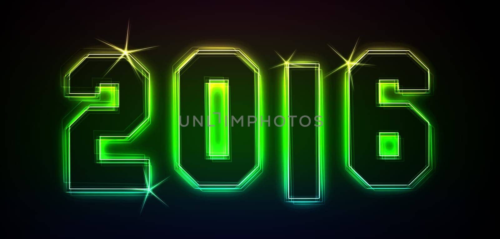 2016 as an illustration in neon light style