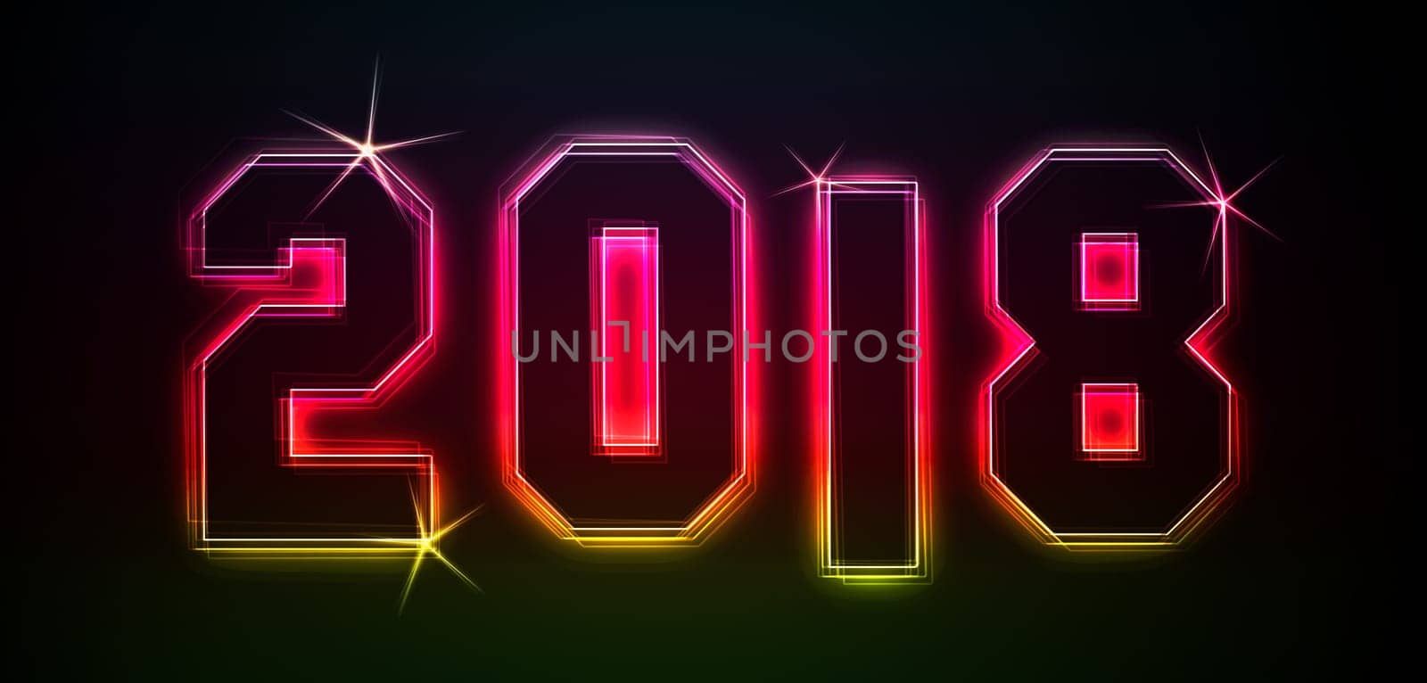 2018 as an illustration in neon light style