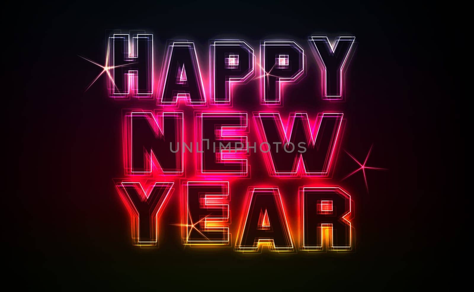 Happy New Year Party as an illustration in neon light style