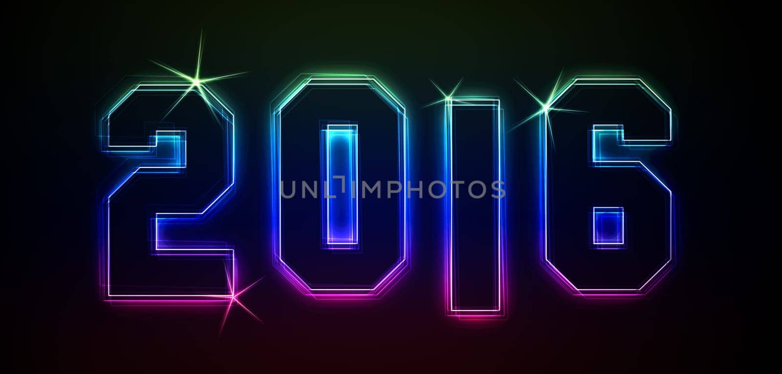 2016 as an illustration in neon light style