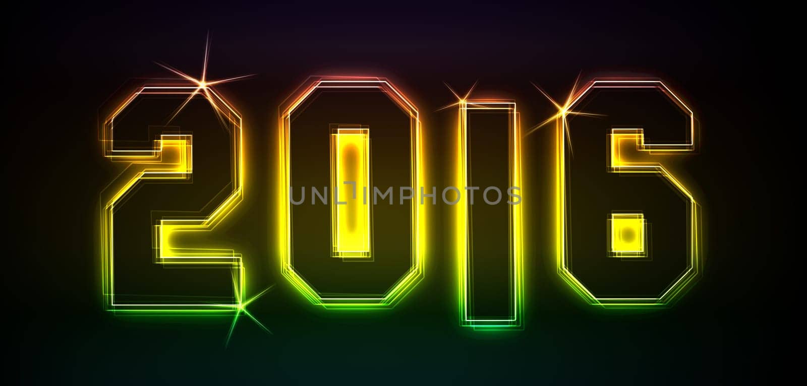 2016 as an illustration in neon light style