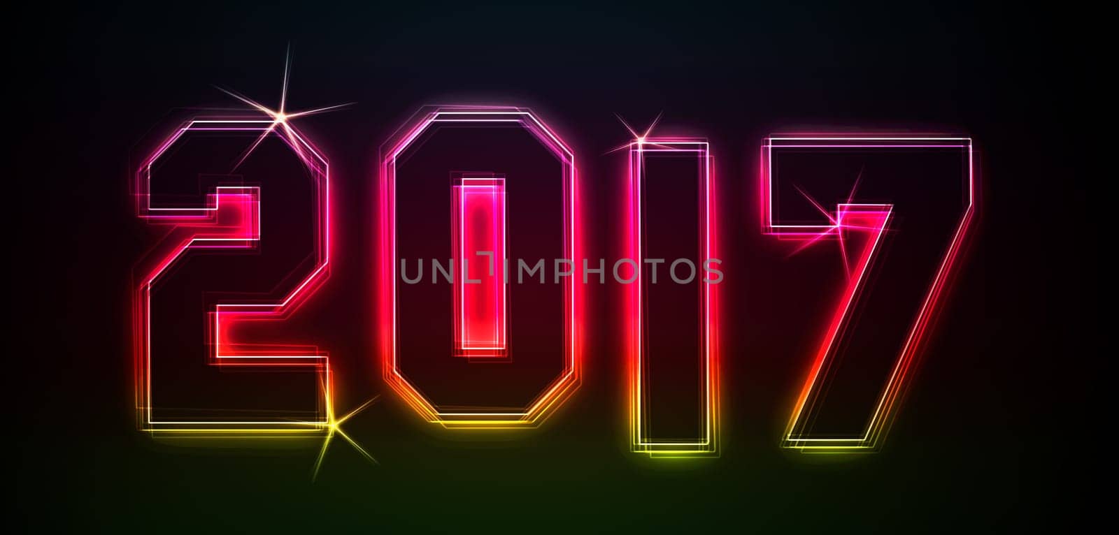 2017 as an illustration in neon light style