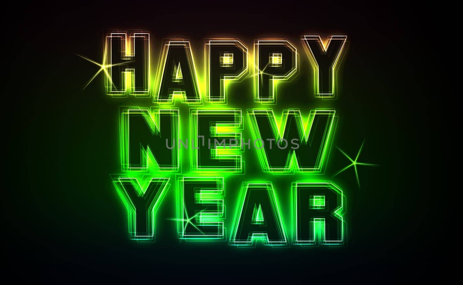Happy New Year Party as an illustration in neon light style