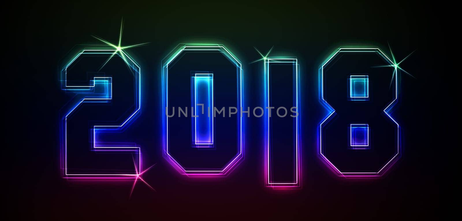 2018 as an illustration in neon light style