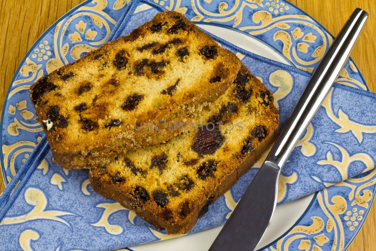 A couple of slices of rich fruity loaf cake