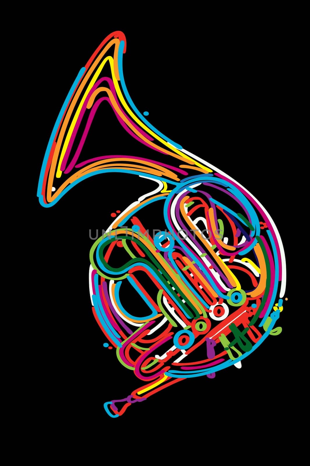 French horn instrument design in colors