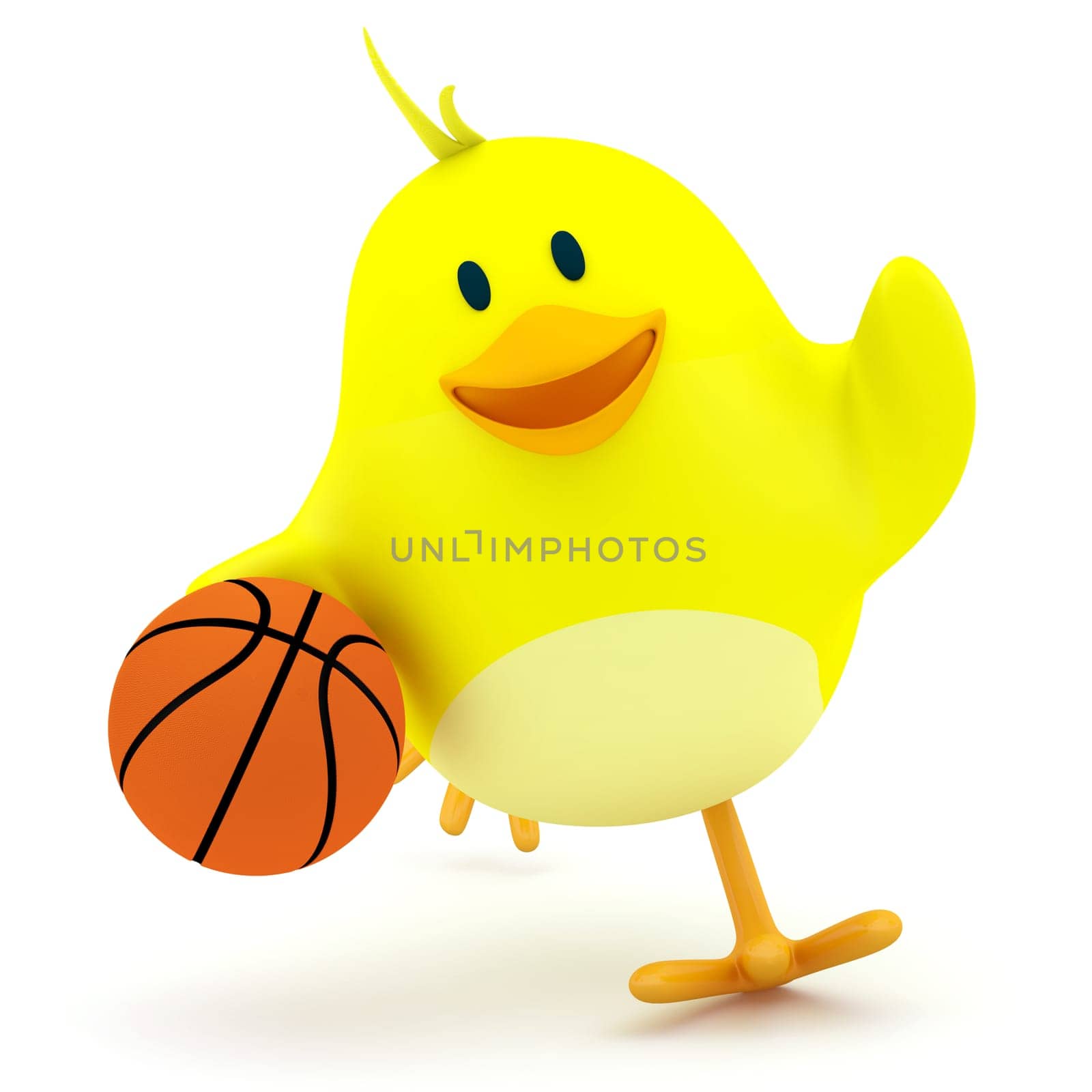 Little basketball player chick on white - 3D render