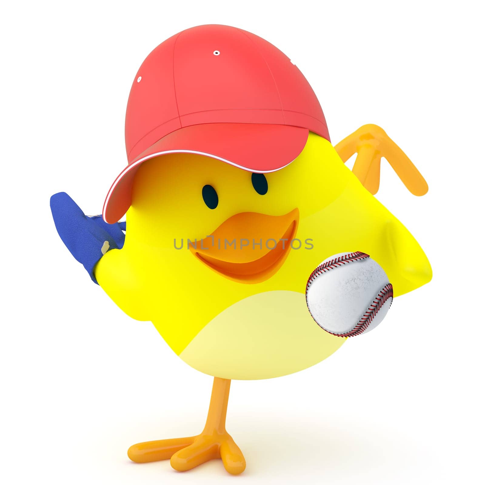 Little baseball player chick on white - 3D render