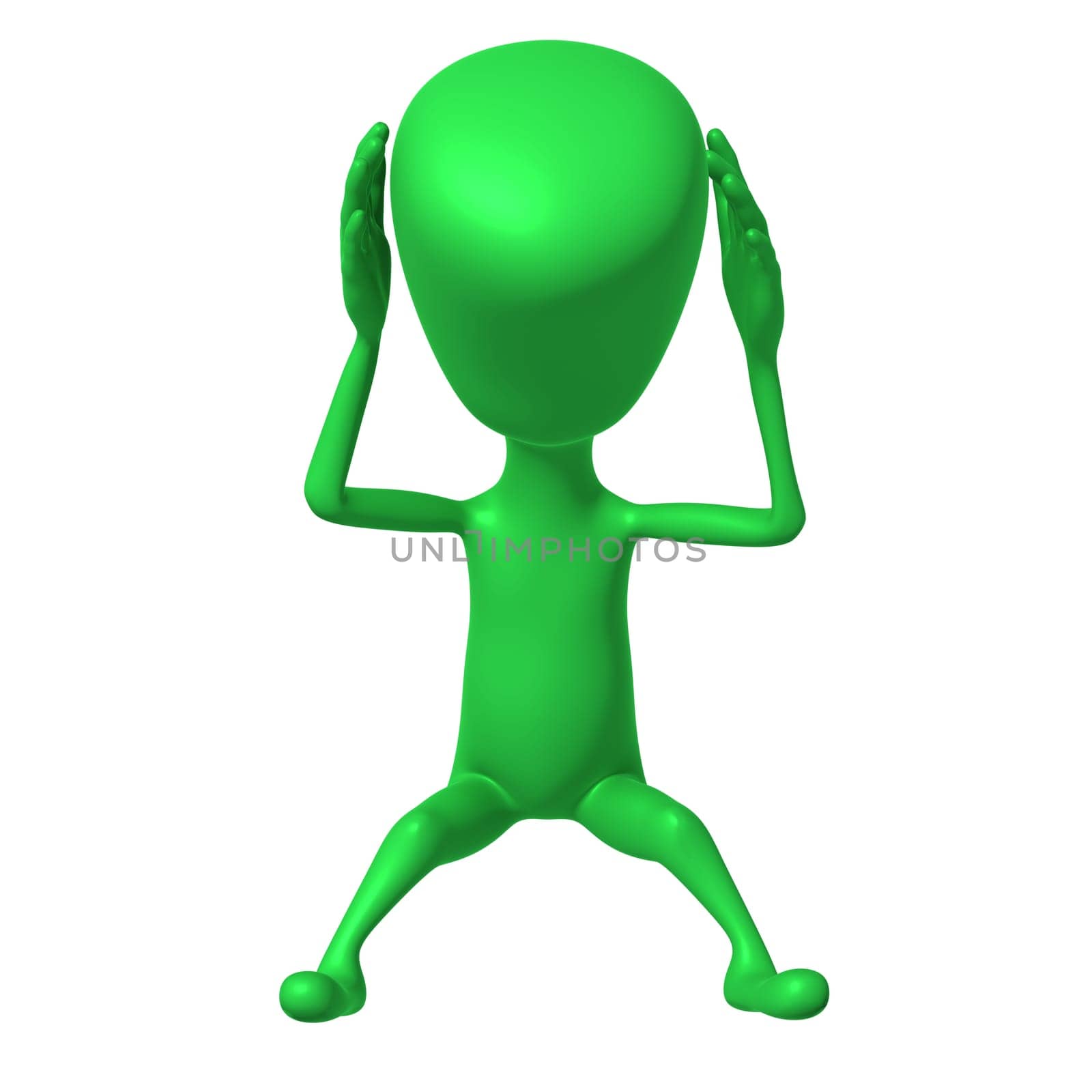 Front view puppet holding his head with hands