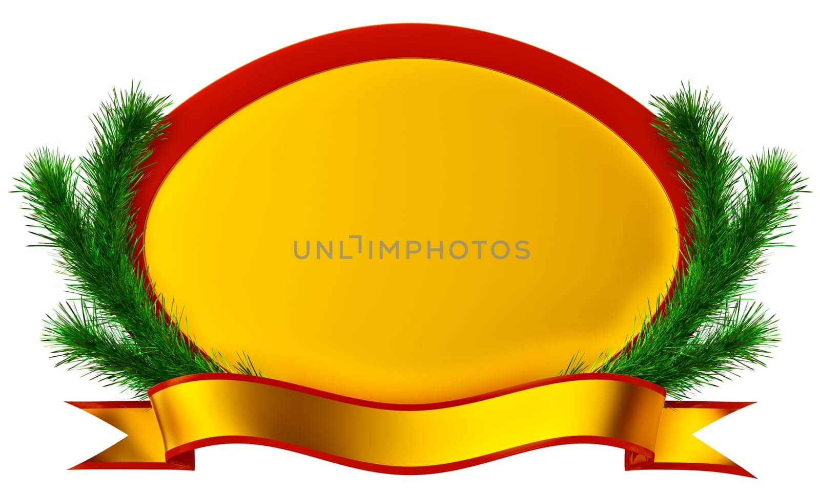 golden award ribbon with decorative green fir-tree branches for winner frame