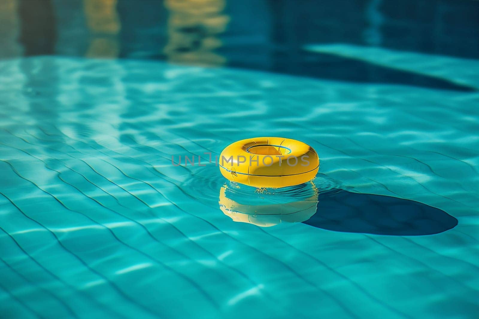 yellow sunlight circle vacation pool rescue float ring water resort. Generative AI. by Vichizh