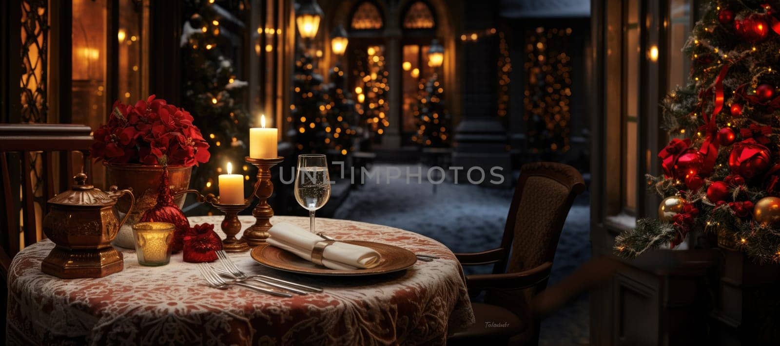 Luxury Dinner with Christmas eve. Generative AI by itchaznong