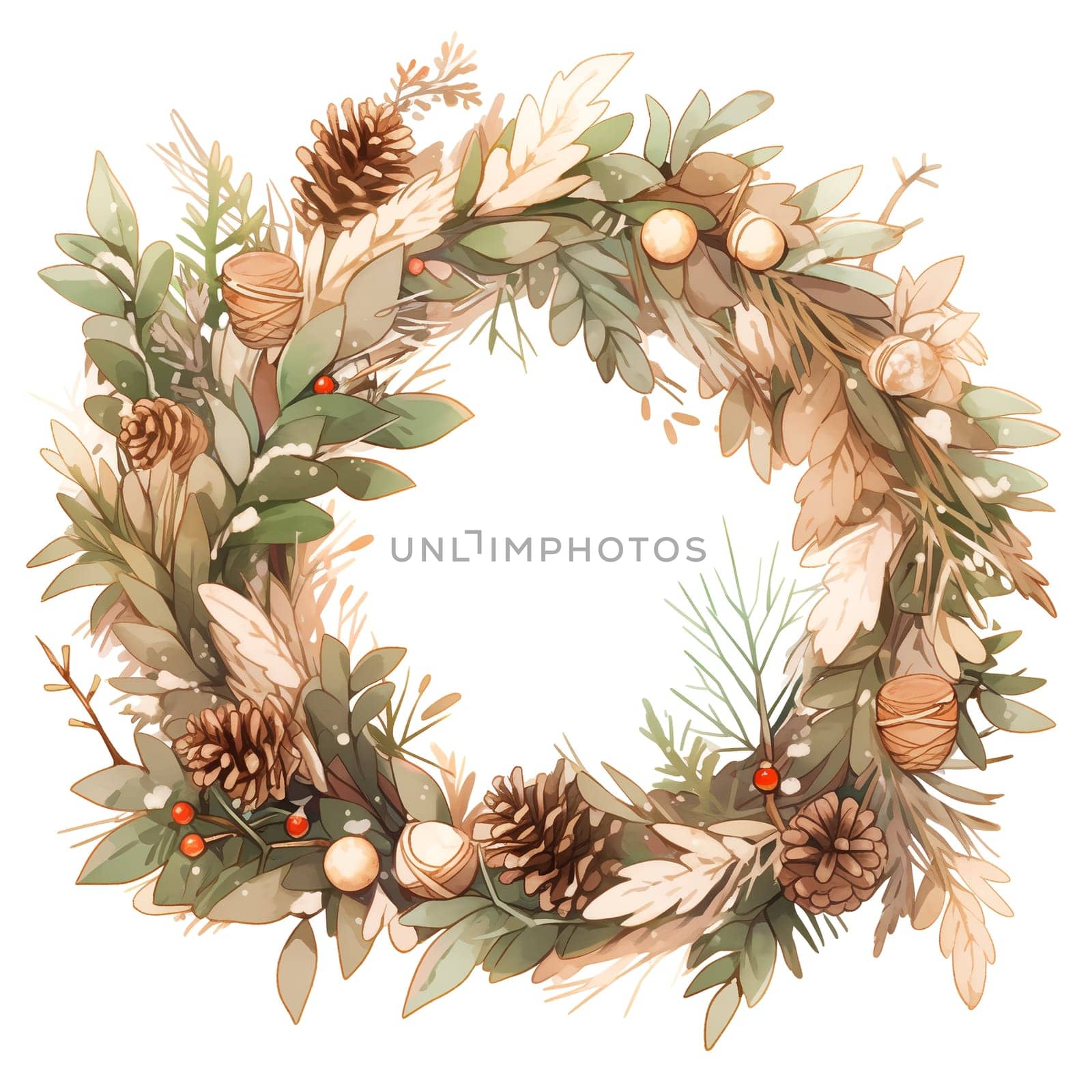 Watercolor Christmas wreaths. Holiday wreaths Clipart, Cozy Winter Clipart. by AndreyKENO