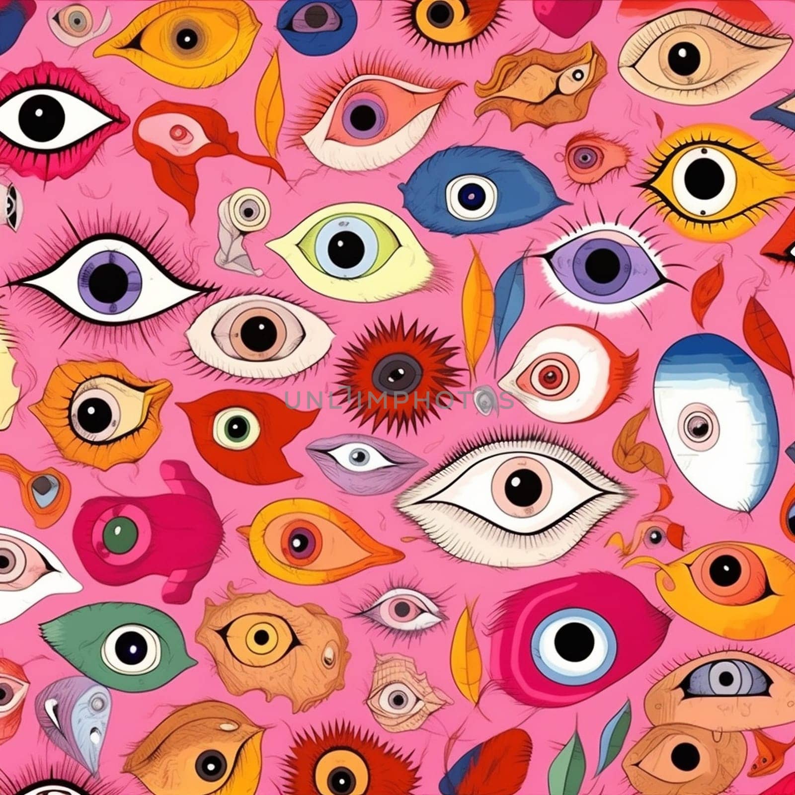 woman eye blue abstract seamless doodle background illustration pattern pink design. Generative AI. by Vichizh
