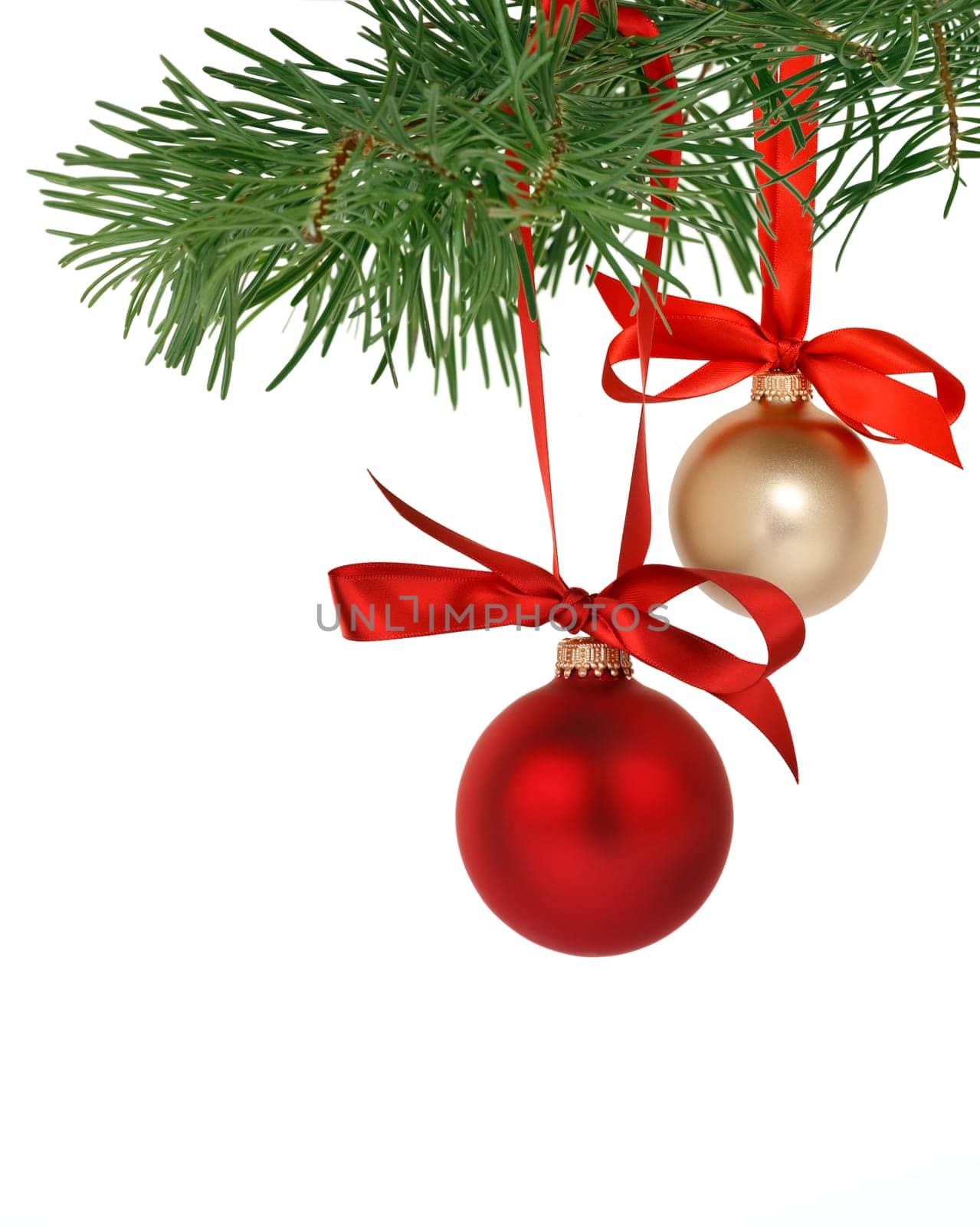 Christmas tree branch with ornaments