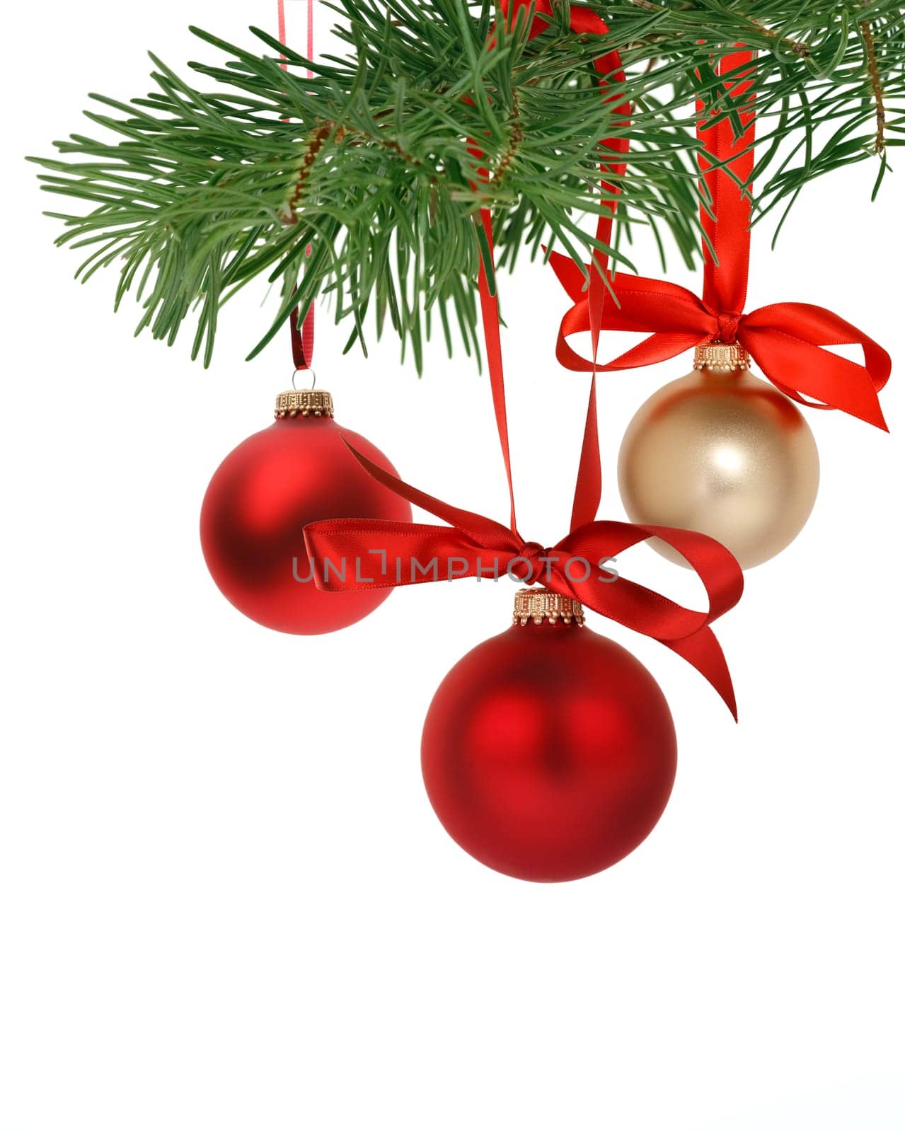 Christmas tree branch with ornaments