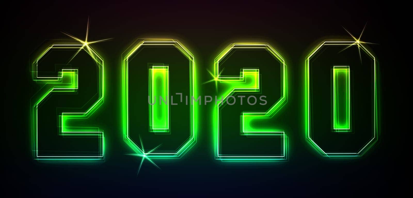2020 as an illustration in neon light style