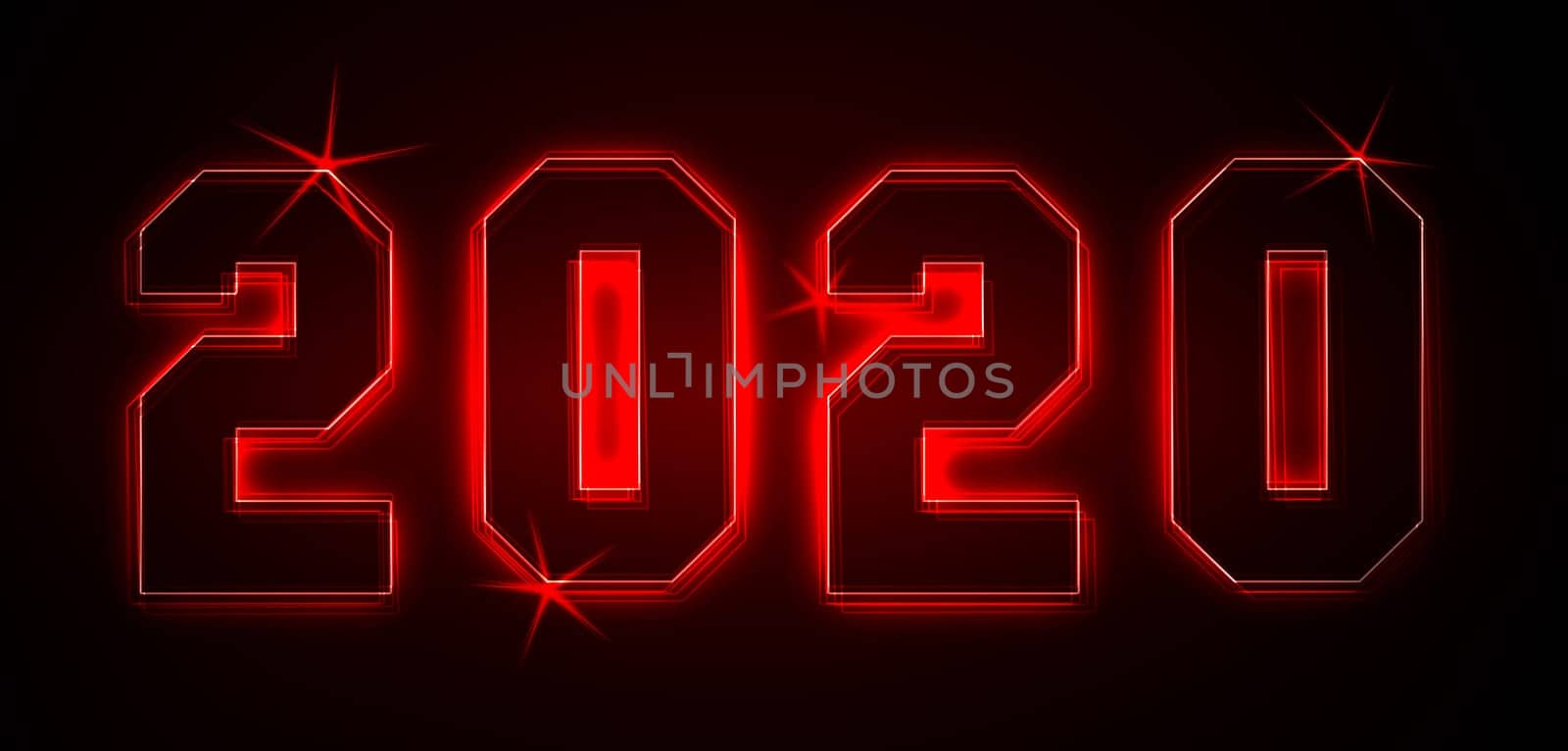 2020 as an illustration in neon light style