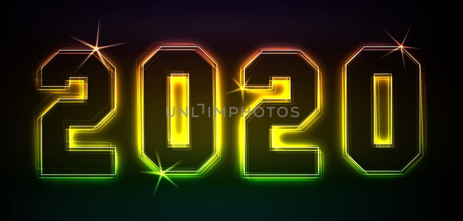 2020 as an illustration in neon light style