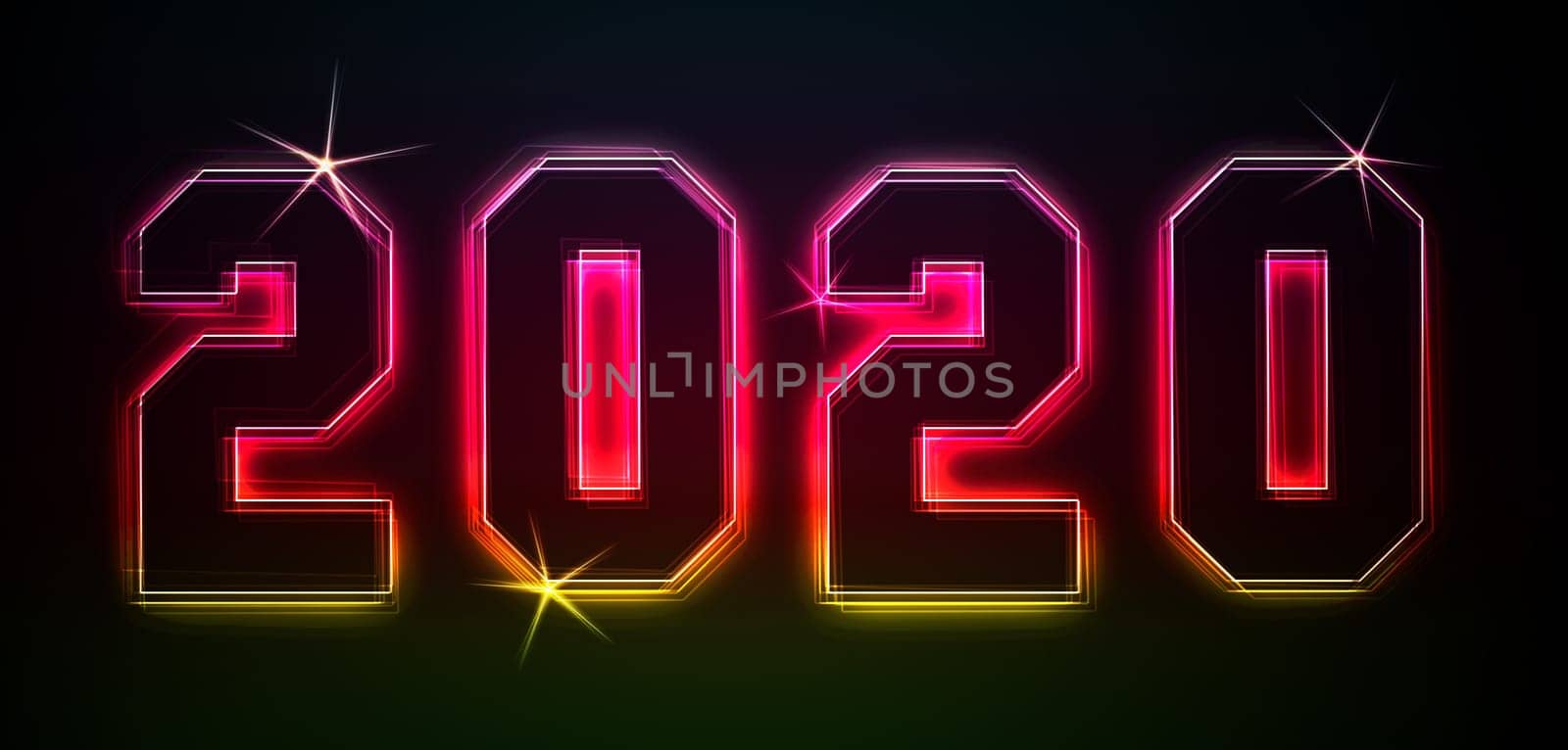 2020 as an illustration in neon light style